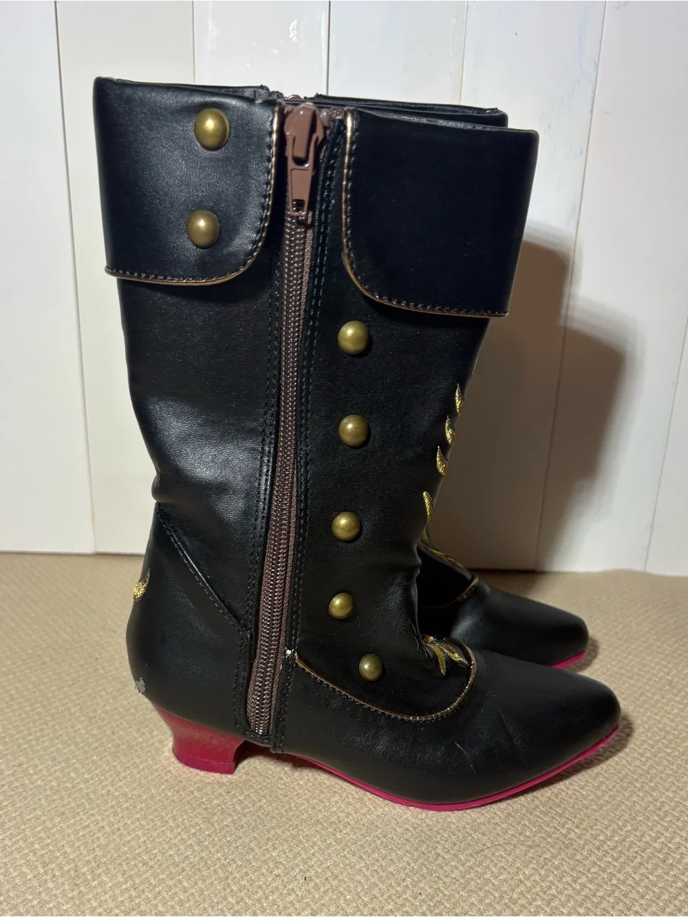Disney Black Girls' Anna Costume Heeled Boots with Gold Embroidery